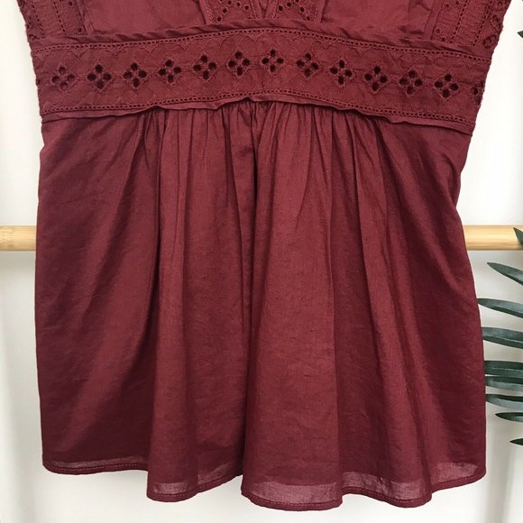 Country Road Maroon Broderie Lace Top Blouse XXS - Picture 7 of 12